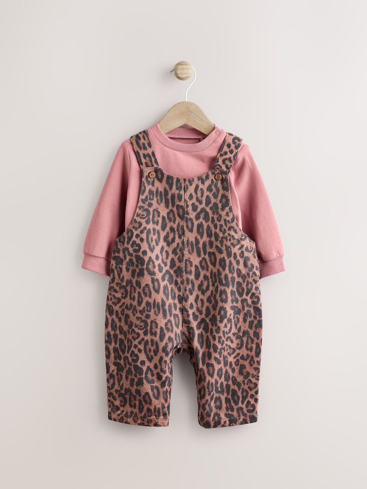 Hellbraun Leopard-Print - Baby-Set aus Langarmbody und Latzhose (0 Monate bis 2 Jahre) - Bild 1 von 8