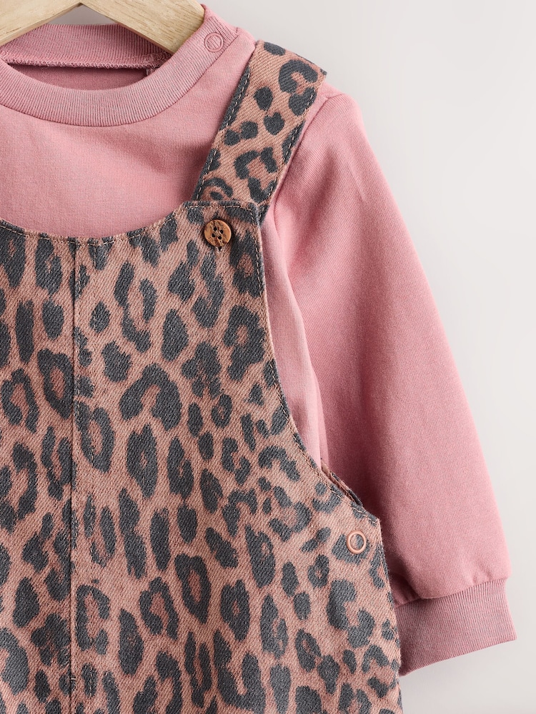 Tan Brown Leopard Print Baby Long Sleeve Bodysuit & Dungarees Set (0mths-2yrs) - Image 4 of 8