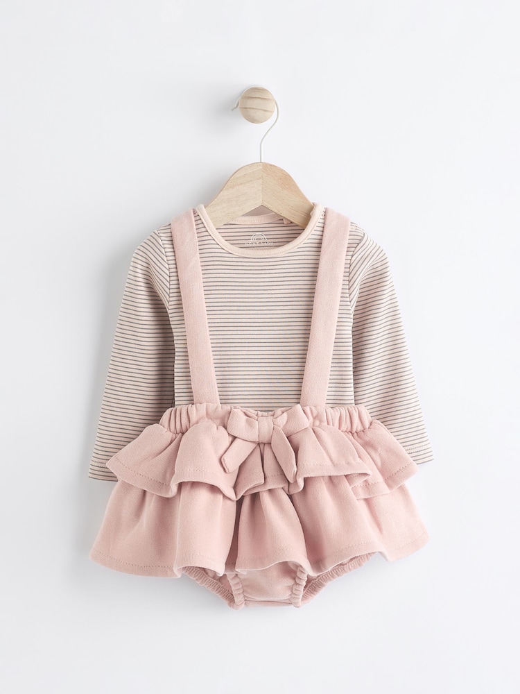 Pink/Black/White Baby Tiered Skirt Long Sleeve 100% Cotton Bodysuit and Tights Set (0mths-2yrs) - Image 1 of 13