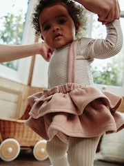 Pink/Black/White Baby Tiered Skirt Long Sleeve 100% Cotton Bodysuit and Tights Set (0mths-2yrs) - Image 2 of 13