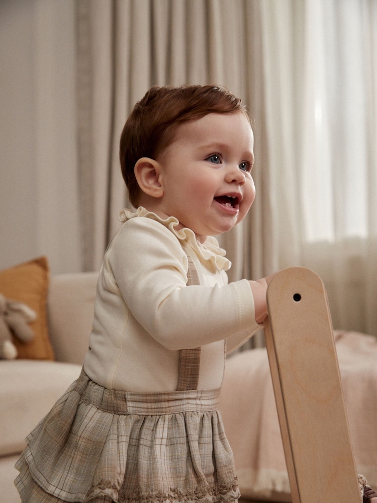 Grey Check Baby Tiered Skirt Long Sleeve 100% Cotton Bodysuit and Tights Set (0mths-2yrs) - Image 1 of 12
