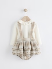 Grey Check Baby Tiered Skirt Long Sleeve 100% Cotton Bodysuit and Tights Set (0mths-2yrs) - Image 4 of 12