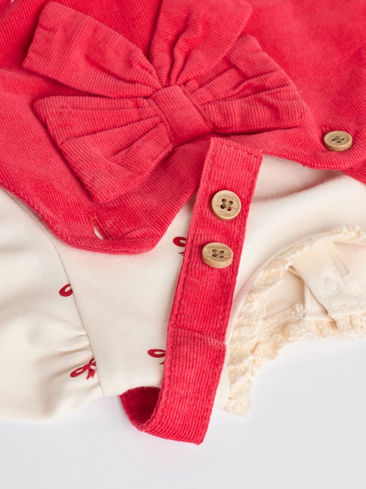 Rouge 3D Nœud - Bébé Robe de chambre en velours côtelé 100% Cotton Robe With Collants (0mths-2yrs) - Image 5 of 8