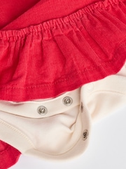 Red 3D Bow Baby Corduroy Pinafore 100% Cotton Dress With Tights (0mths-2yrs) - Image 7 of 8
