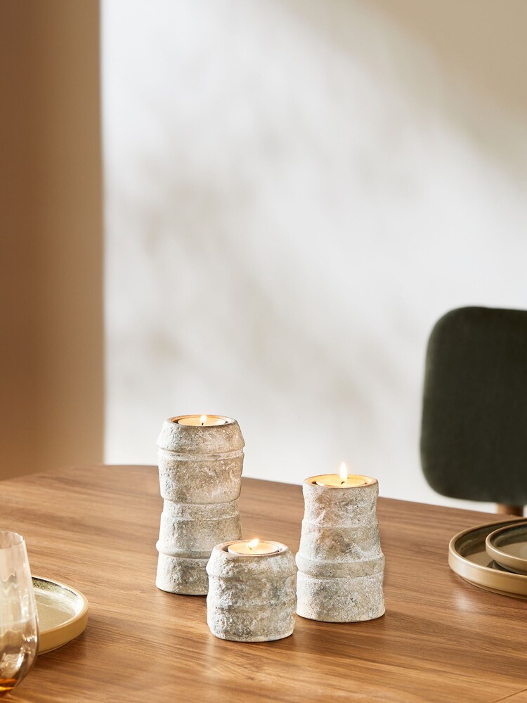 Set of 3 Natural Lydford Textured Tea Light Candle Holder - Image 1 of 8