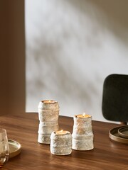 Set of 3 Natural Lydford Textured Tea Light Candle Holder - Image 2 of 8