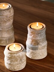Set of 3 Natural Lydford Textured Tea Light Candle Holder - Image 5 of 8