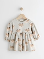 Mint Green Deer Print Christmas Baby Jersey 100% Cotton Dress With Tights Set (0mths-2yrs) - Image 2 of 8