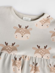 Mint Green Deer Print Christmas Baby Jersey 100% Cotton Dress With Tights Set (0mths-2yrs) - Image 5 of 8