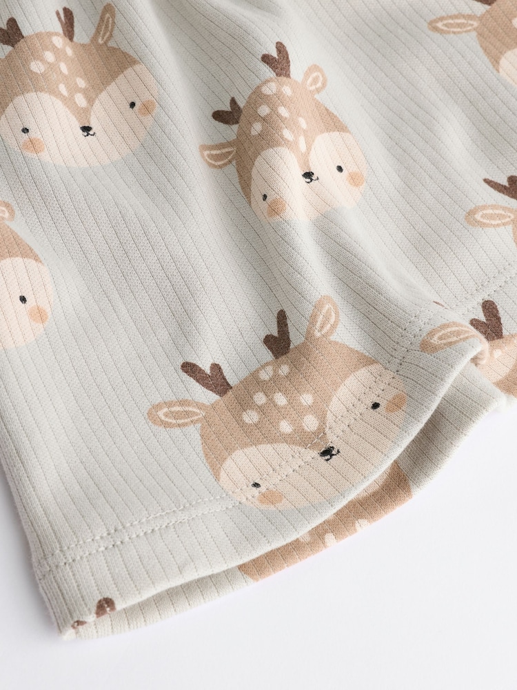 Mint Green Deer Print Christmas Baby Jersey 100% Cotton Dress With Tights Set (0mths-2yrs) - Image 8 of 8
