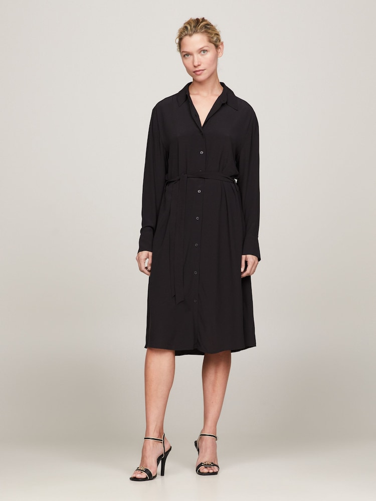 Tommy Hilfiger Black Fluid Viscose Crepe Knee Dress - Image 1 of 6