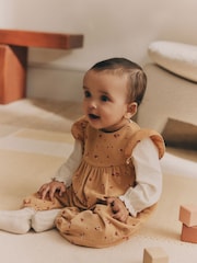 Ochre Yellow Ditsy Floral Baby Corduroy 100% Cotton Dungarees and Long Sleeve Bodysuit Set (0mths-2yrs) - Image 1 of 10