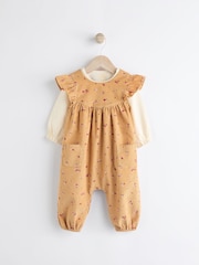 Ochre Yellow Ditsy Floral Baby Corduroy 100% Cotton Dungarees and Long Sleeve Bodysuit Set (0mths-2yrs) - Image 3 of 10
