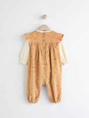 Ochre Yellow Ditsy Floral Baby Corduroy 100% Cotton Dungarees and Long Sleeve Bodysuit Set (0mths-2yrs) - Image 4 of 10