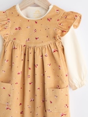 Ochre Yellow Ditsy Floral Baby Corduroy 100% Cotton Dungarees and Long Sleeve Bodysuit Set (0mths-2yrs) - Image 6 of 10