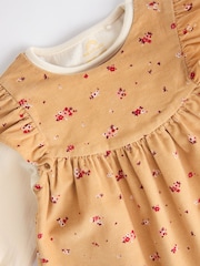 Ochre Yellow Ditsy Floral Baby Corduroy 100% Cotton Dungarees and Long Sleeve Bodysuit Set (0mths-2yrs) - Image 7 of 10