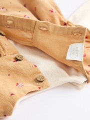 Ochre Yellow Ditsy Floral Baby Corduroy 100% Cotton Dungarees and Long Sleeve Bodysuit Set (0mths-2yrs) - Image 8 of 10