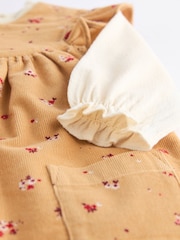 Ochre Yellow Ditsy Floral Baby Corduroy 100% Cotton Dungarees and Long Sleeve Bodysuit Set (0mths-2yrs) - Image 9 of 10
