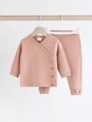 Pink Baby Knitted Wrap 2 Piece Set (0mths-2yrs) - Image 1 of 1