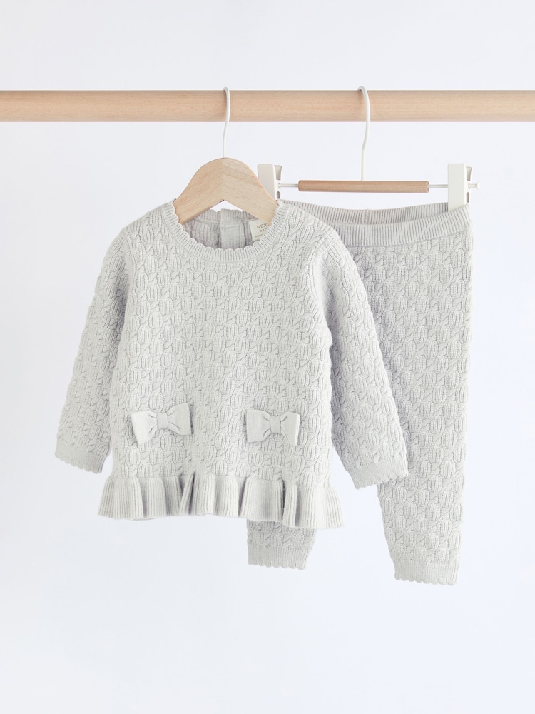 Grey 3D Bows Baby Knitted Jumper And Leggings Set (0mths-2yrs) - Image 1 of 15