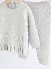Grey 3D Bows Baby Knitted Jumper And Leggings Set (0mths-2yrs) - Image 11 of 15