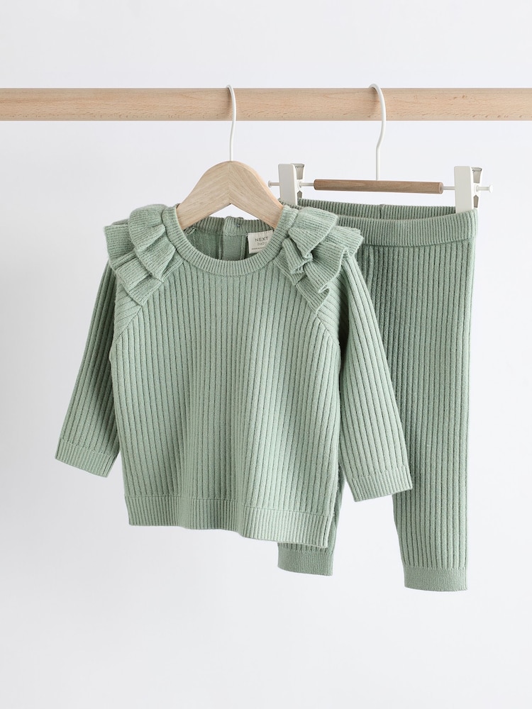 Sage Green Knitted Baby Jumper & Leggings Set (0mths-2yrs) - Image 1 of 11