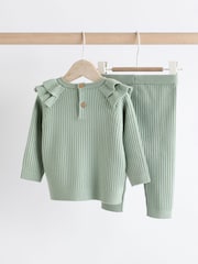 Sage Green Knitted Baby Jumper & Leggings Set (0mths-2yrs) - Image 2 of 11