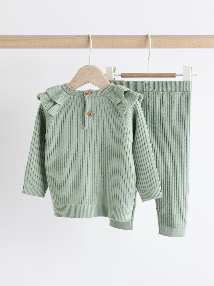 Sage Green Knitted Baby Jumper & Leggings Set (0mths-2yrs) - Image 2 of 11
