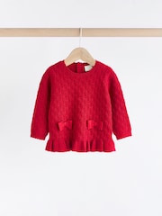 Red 3D Bows Baby Knitted 100% Cotton Jumper And Leggings Set (0mths-2yrs) - Image 3 of 11