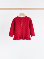 Red 3D Bows Baby Knitted 100% Cotton Jumper And Leggings Set (0mths-2yrs) - Image 4 of 11
