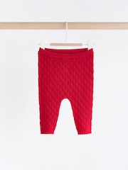 Red 3D Bows Baby Knitted 100% Cotton Jumper And Leggings Set (0mths-2yrs) - Image 5 of 11
