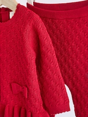Red 3D Bows Baby Knitted 100% Cotton Jumper And Leggings Set (0mths-2yrs) - Image 7 of 11