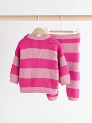 Pink Stripe Knitted Baby Jumper & Leggings Set (0mths-2yrs) - Image 5 of 13