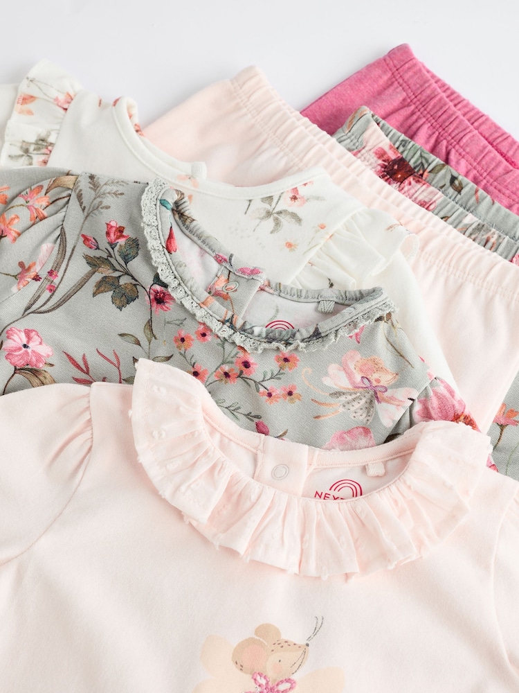 Rose/Vert/Blanc Fleuri Fairy - Ensemble 6 pièces haut à manches longues et legging bébé (0mois-3ans) - Image 15 of 17