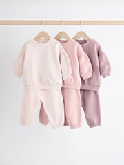 Pink/ Cream Baby Sweatshirt & Joggers 6 Piece Set (0mths-2yrs) - Image 1 of 1