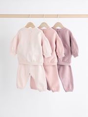 Pink/ Cream Baby Sweatshirt & Joggers 6 Piece Set (0mths-2yrs) - Image 2 of 15