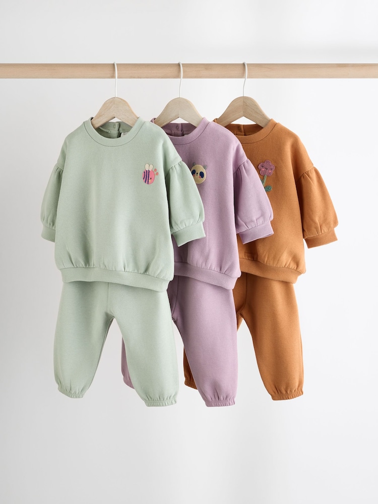 Purple/Green/Orange Character Baby Sweatshirt & Joggers Set 6 Pack - Image 1 of 15