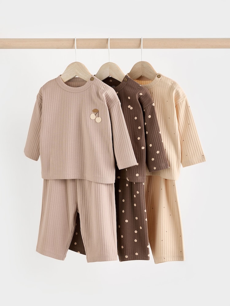 Chocolate Brown/ Mauve Purple Baby Long Sleeve T-Shirts and Leggings 6 Piece Set - Image 1 of 1