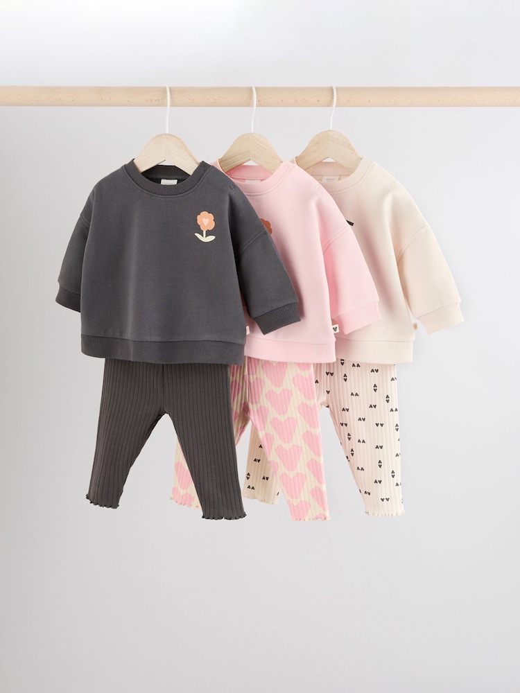 Black/Pink Sweat Top and Leggings 3 Pack Set - Image 1 of 8