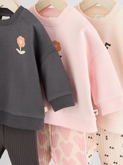 Black/Pink Sweat Top and Leggings 3 Pack Set - Image 4 of 8