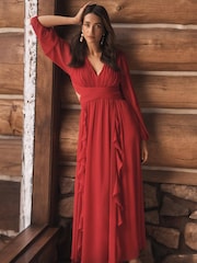 Forever New Red Rosalyn Long Sleeve Frill Dress - Image 1 of 5