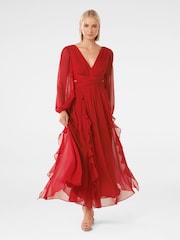 Forever New Red Rosalyn Long Sleeve Frill Dress - Image 2 of 5