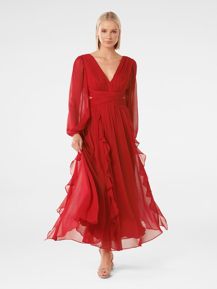 Forever New Red Rosalyn Long Sleeve Frill Dress - Image 2 of 5