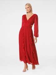 Forever New Red Rosalyn Long Sleeve Frill Dress - Image 4 of 5