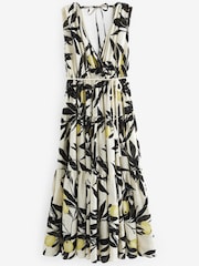 Ecru/Yellow Lemon Print Sleeveless V-Neck Belted Maxi Dress - Image 5 of 5