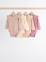 Pink/Cream Baby Long Sleeve Frill Bodysuits 4 Pack (0mths-2yrs) - Image 1 of 11