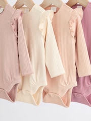Pink/Cream Baby Long Sleeve Frill Bodysuits 4 Pack (0mths-2yrs) - Image 7 of 11