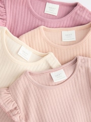 Pink/Cream Baby Long Sleeve Frill Bodysuits 4 Pack (0mths-2yrs) - Image 8 of 11