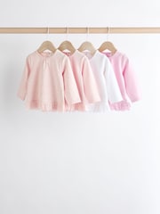 Pink/ White Stripe/ Plain Baby Long Sleeve Tops 4 Pack - Image 1 of 12