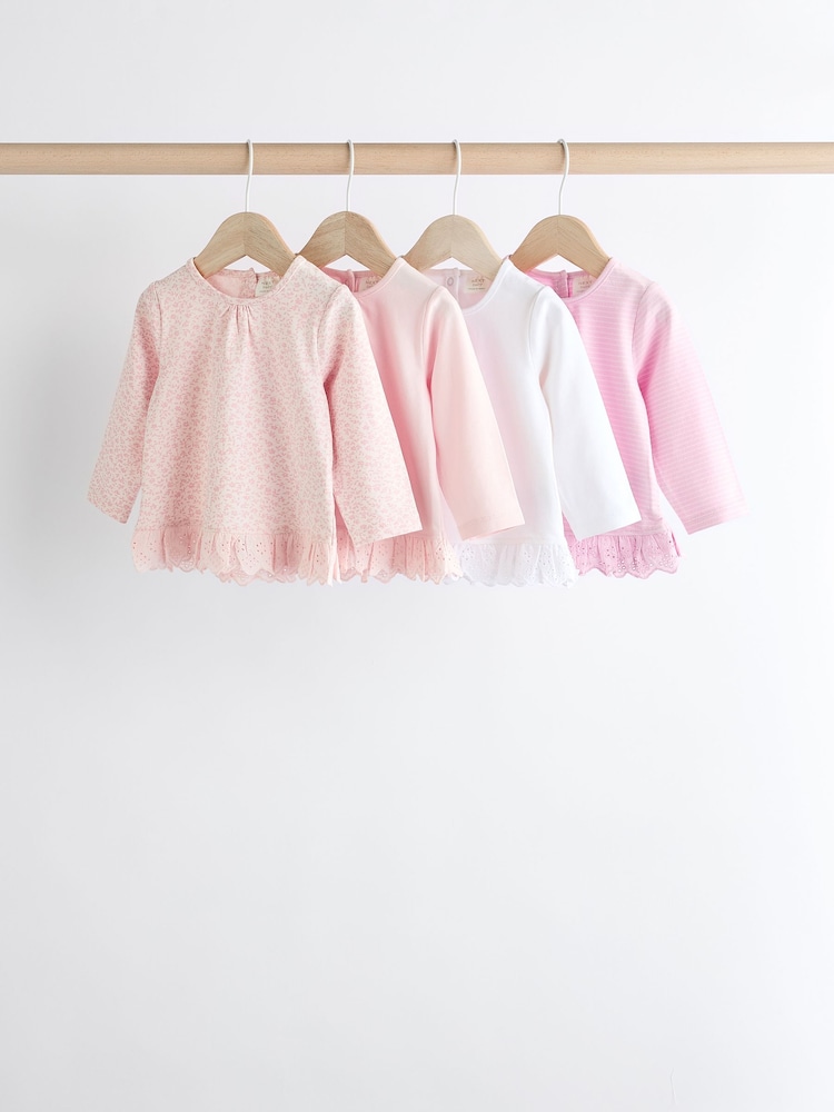 Rosa/Weiß gestreift/Einfarbig - Langarmshirts für Babys im 4er-Pack - Bild 1 von 12 Rosa/Weiß gestreift/Einfarbig - Langarmshirts für Babys im 4er-Pack - Bild 1 von 12